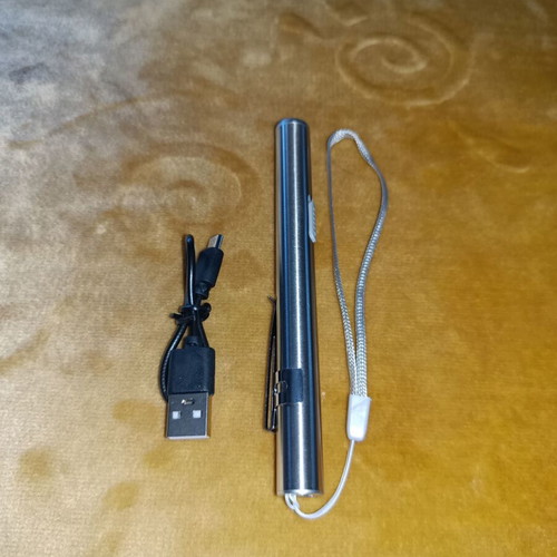 Rechargeable LED pen flashlight USB new, stainless steel