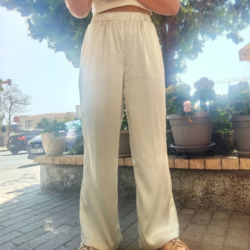 Shein white wide pants with crystals, size M