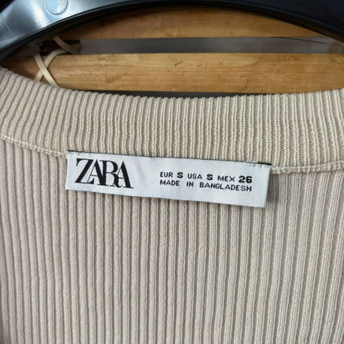 Zara Beige Ribbed Long Sleeve Top Size S like new