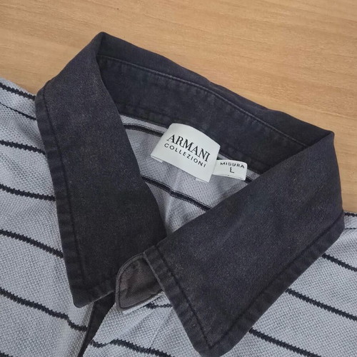 Armani men's polo shirt used, gray with black stripes, size L
