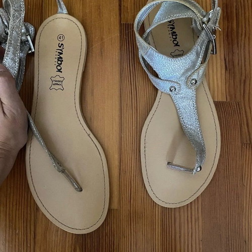 Leather sandals used gold color size 41