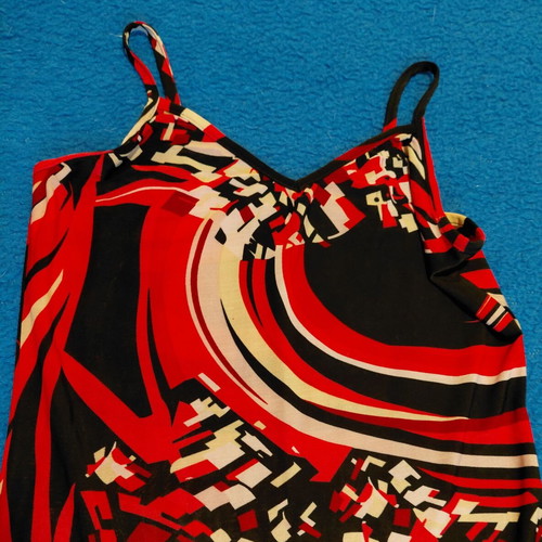 Dress with Spaghetti Straps like new, black and red, asymmetrical ruffle