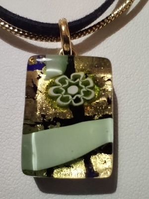 Murano Style Handmade Necklace with Blue and Gold Pendant
