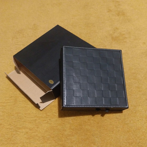 Magnetic backgammon in leather case new, 13x12.5 cm