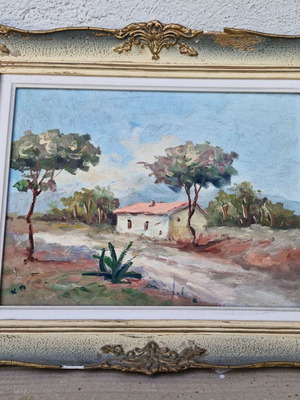 Framed artwork with vintage embossed frame used