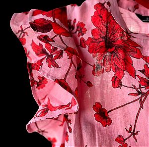 Zara floral φόρεμα κόκκινο/ρόζ
