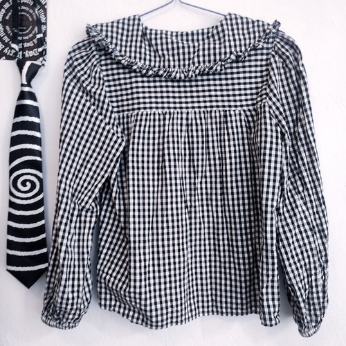 Peter Pan Collar Gingham Shirt Primark like new, black and white, XS