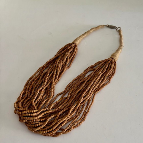 Beaded necklace handmade, like new, beige