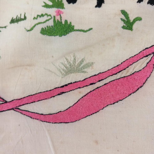 Engraved Folk Art Embroidery 'Ο Αρραβών' on Fabric, Used