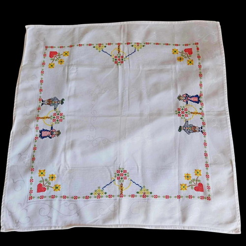 Vintage Austrian tablecloth like new, white with colorful embroidery