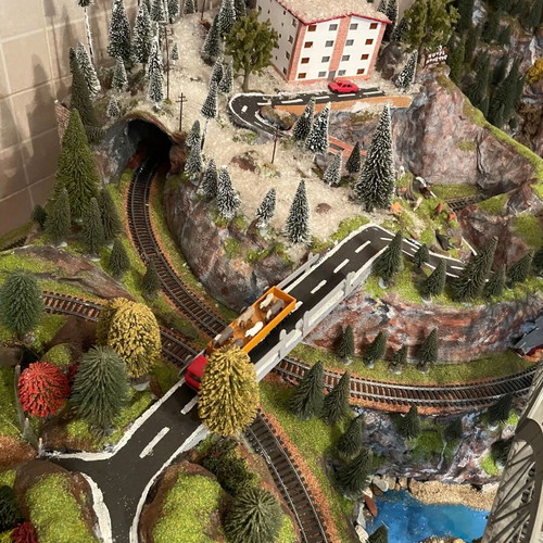 Two-Story Handcrafted Train Model with Lighting and Controls