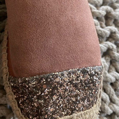 Doca espadrilles size 40 like new, real leather and suede, dusty pink with glitter