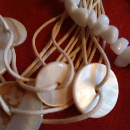 Summer necklace with white coral, cords and shell details