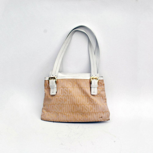 Moschino shoulder bag used, beige and white, canvas and leather