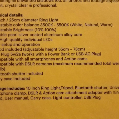 Kodak Ring Light 10" with tabletop tripod and phone holder like new