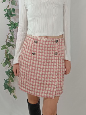 On Line Pink Mini Tweed Check Skirt Like New