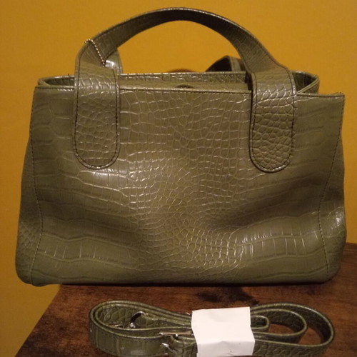 L. Credi olive vegan synthetic leather tote bag with charm and strap