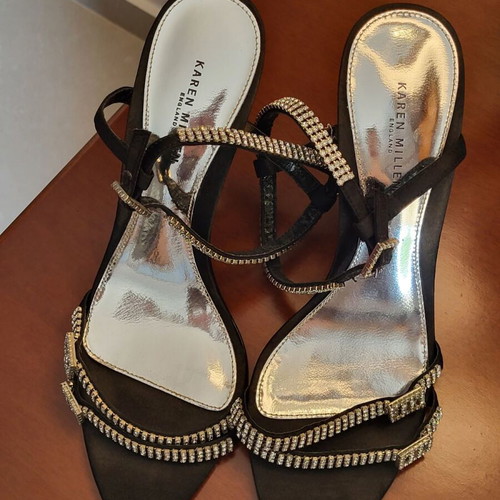 Black satin Karen Millen sandals size 38 like new with rhinestones