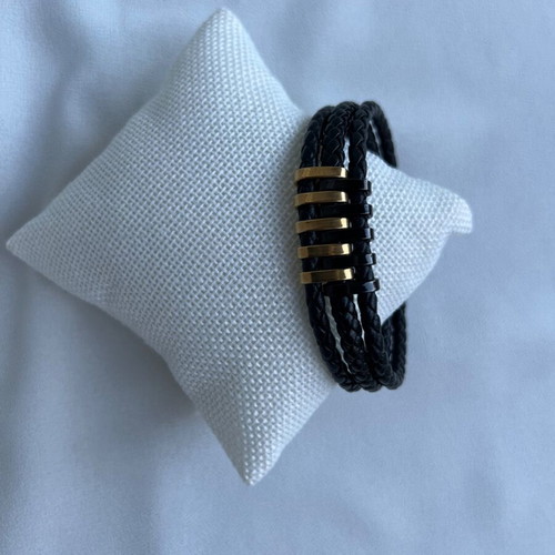 Men's bracelet like new, stainless steel and leather, length 21 cm
