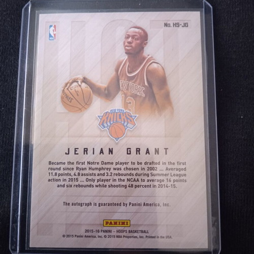 Panini NBA Hoops 2015-16 Jerian Grant Rookie Hot Signature card like new