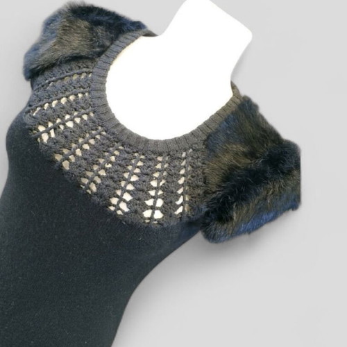 Winter wool knit dress with real fur size S like new