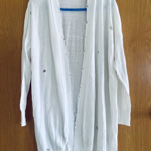 Rococo cotton cardigan with distressed style, white, Small-Medium