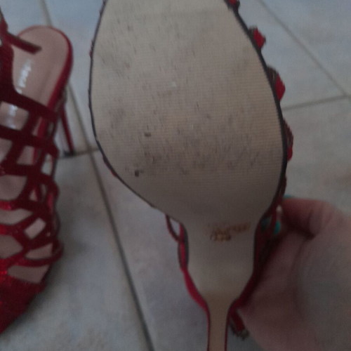 Ideal Shoes red women's sandals with strass like new, size 36, heel 11.5cm