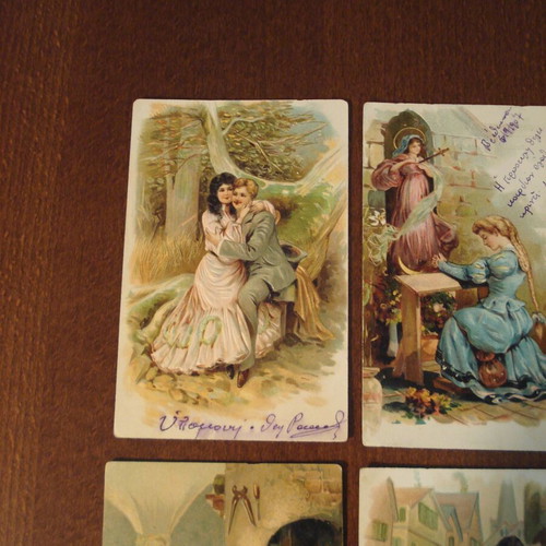 Embossed postcards used, pack of 7, from 1907
