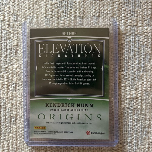 Origins EuroLeague Kendrick Nunn Elevation Auto Green /5 Panathinaikos card
