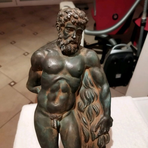 Heracles alabaster statue with green patina oxidation effect