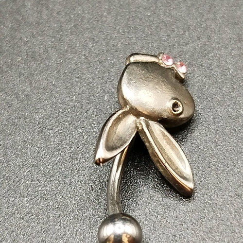 Play boy steel navel earrings with two pink crystals new