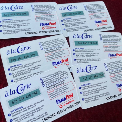 Panafon à la Carte phone cards used, pack of 6 commemorative