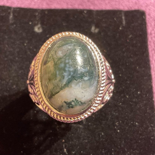 Ring one size with natural moss agate stone