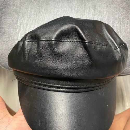 Women’s black faux leather baker boy cap used