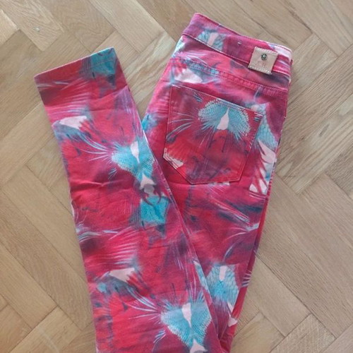 Maison Scotch tropical cotton denim pants size S like new, pink multicolor