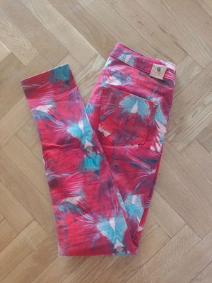 Maison Scotch tropical cotton denim pants size S like new, pink multicolor