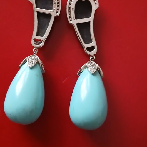 Large evening earrings 6 cm silver 925 with semiprecious stones