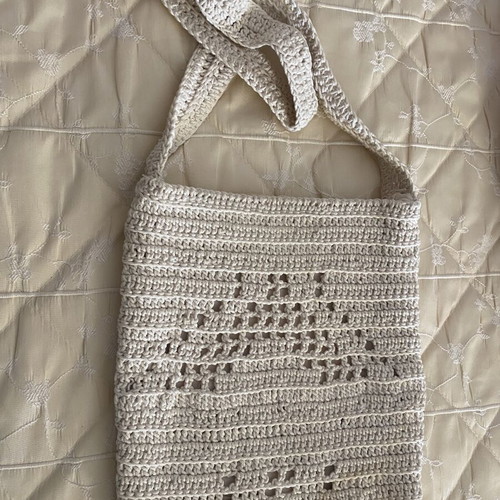 Handmade crocheted shoulder bag, ecru