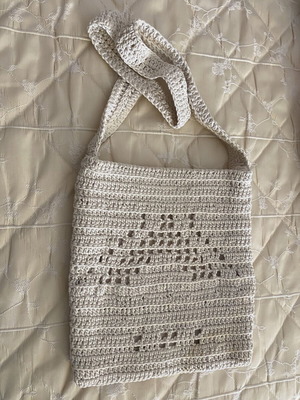 Handmade crocheted shoulder bag, ecru