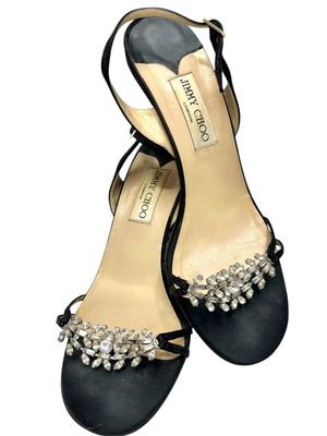 Jimmy Choo διαμαντένια σατέν πέδιλα μέγεθος 40, μαύρα