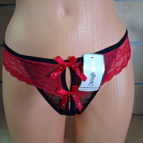 Lace string S-M in pink and black, new