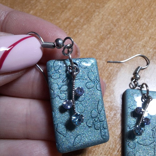 Clay and liquid glass earrings new, blue and turquoise