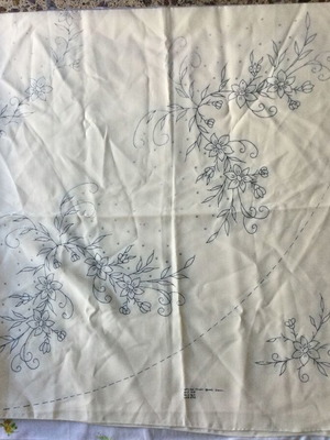 Vintage stamped large embroidery tablecloth like new, 174 x 182 cm