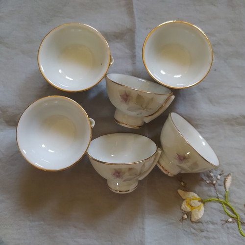 Vintage Japanese Sake Cups Set of 6 with Whistle