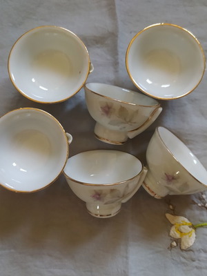 Vintage Japanese Sake Cups Set of 6 with Whistle