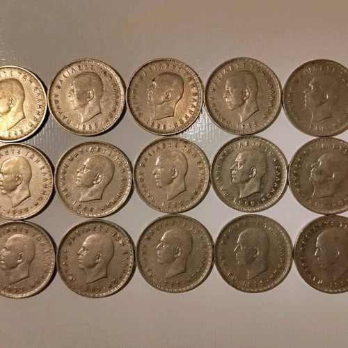 10 Drachma Coins 1959 Collection, like new, 21 pieces, King Paul