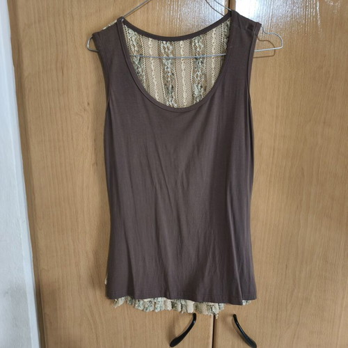 T-shirt with lace back like new, beige and brown, one size