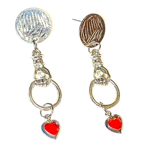 Handmade stainless steel Saint Valentine earrings with hearts, new