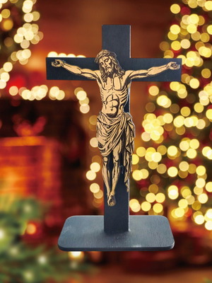 Χειροποίητος σταυρός με ανάγλυφη παράσταση Ιησού σε ξύλο laser cut