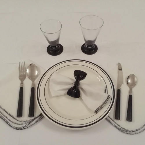 German tableware set 168 pieces new ecru with black stripes